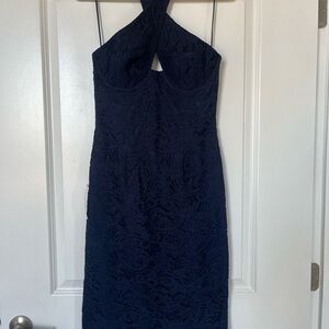 NWT Bardot Navy Blue Lace Halter Midi Dress M
